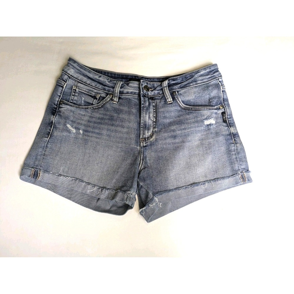 Silver‎ Jeans Boyfriend Shorts Women W31 Blue Denim Light Wash Stretch Distress